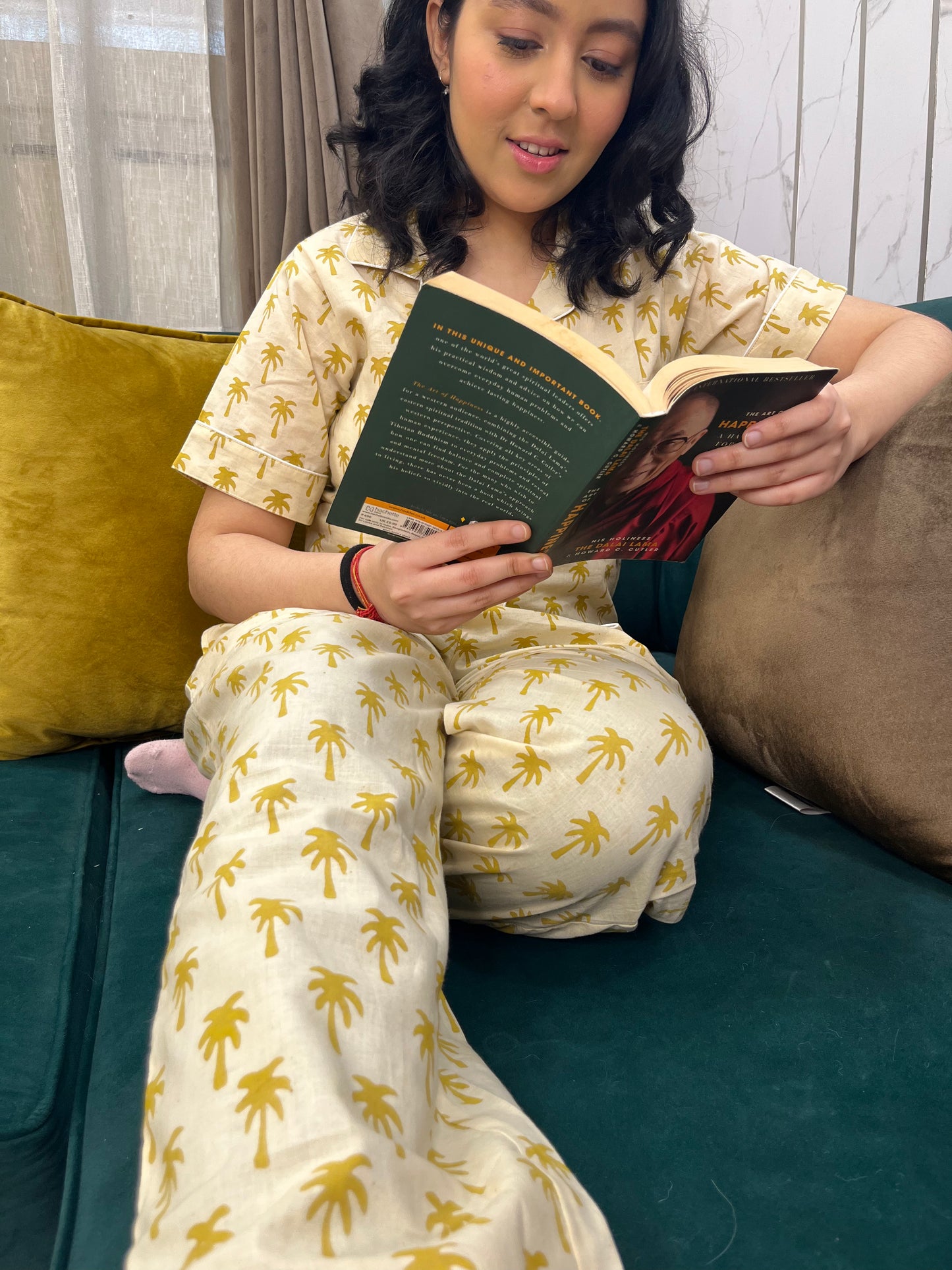 Yellow & White Palm PJ Set