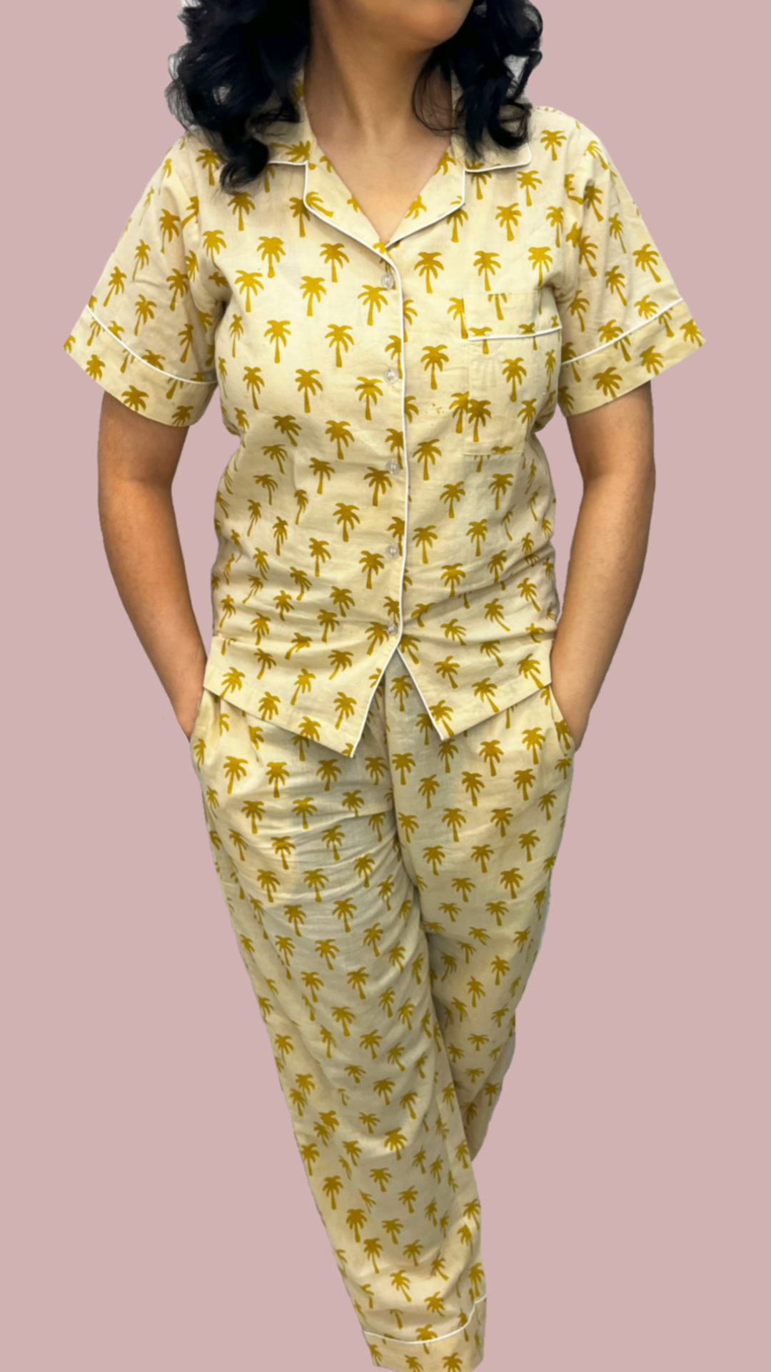 Yellow & White Palm PJ Set